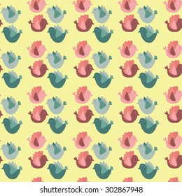 Forest Friends Collection. Cute birds in bright colors. Childish seamless vector pattern.