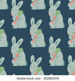 Forest friends collection. Cute rabbit holding carrot. Cute childish seamless pattern in cartoon style. Seamless pattern can be used for wallpapers, pattern fills, surface textures.