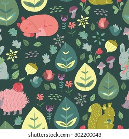 Forest Friends Cute seamless vector pattern