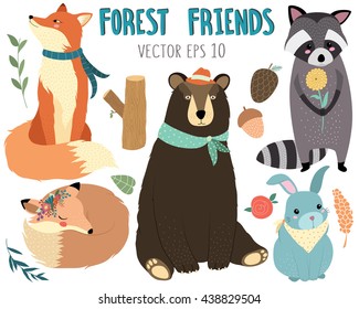 Amigos forestales cortan vector de animales de bosque