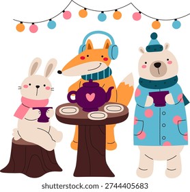 Forest friends sip tea