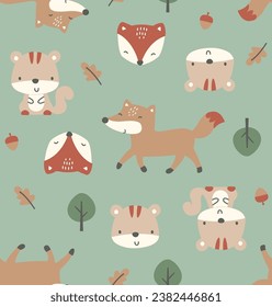 amigos del bosque vector, ardilla linda, zorro Cute, amigos del bosque repiten