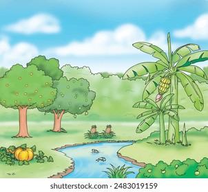 forest fruit background color hand drawn