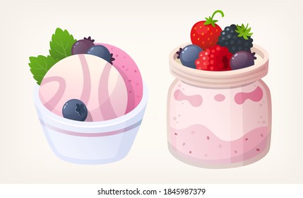 Forest fruit ice creams. Isolated vector illustrations