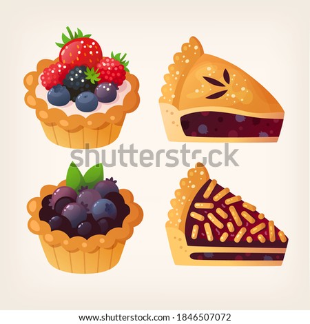 Forest fruit pies and tarts. Isolated vector images.