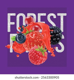 forest fruits juice, hand drawn vector illustration