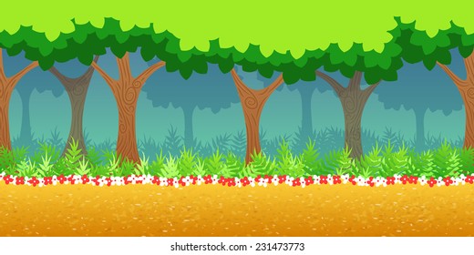 Forest Game Background for 2d game application. Vector design. Tileable horizontally. Size 1024x512. Ready for parallax effect