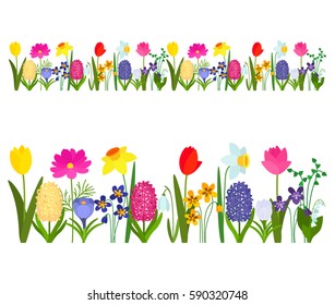 forest and garden flowers seamless pattern. flat vector illustration