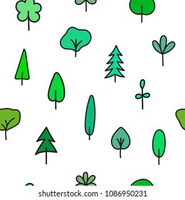 Forest Garden tree nature simple seamless pattern.Ecology inspiration graphic design typography element. Hand drawn postcard. Cute simple vector style. Textile print healthy Green Environment