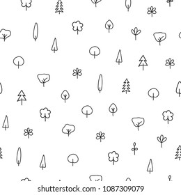 Forest Garden tree nature simple seamless pattern.Ecology inspiration graphic design typography element. Hand drawn postcard. Cute simple vector style. Textile print Healthy Green Environment