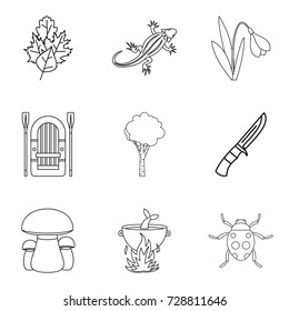 Forest gift icons set. Outline set of 9 Forest gift vector icons for web isolated on white background