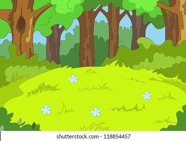 Forest Glade. Cartoon Background. Vector Illustration EPS 10.