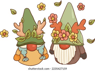Forest gnome tree elves cute cartoon illustrator drawing free