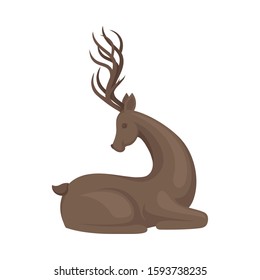Forest Graceful Deer with Antlers in Sitting Pose Vector Illustration. Wildlife of Forest Mammals Concept