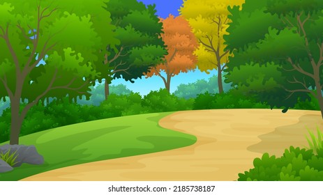 Forest with grass and dirt vacant land cartoon illustration