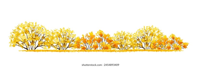 forest with grass elevation for landscape scene,watercolor plant for architecture drawing, environment and garden,botanical elements ,blooming tree in autumn 