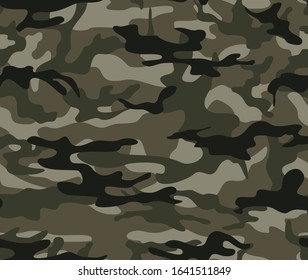 Forest gray camouflage seamless pattern background. Printing on clothes, paper, fabric. Stylish design. Hunting camouflage.