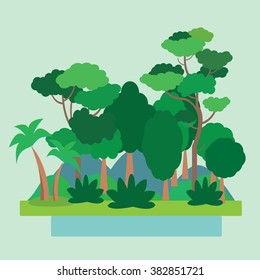 Forest Green Landscape, nature. Flat vector illustration