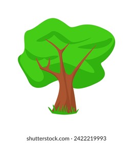 Roble verde forestal, arce, icono del árbol de dibujos animados. Ilustración ecológica o de camping al aire libre.