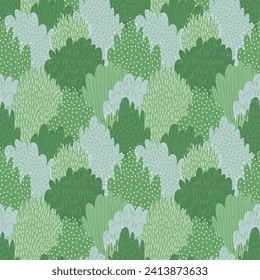 Forest green seamless pattern, great design for women's clothing. Delicate spring green-mint nature. Delicate colors of the spring forest. Flat vector illustration.