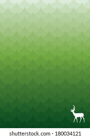 forest, green tree silhouettes with a deer