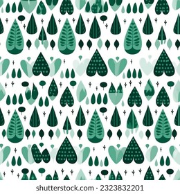 Forest Green Trees Geometric Abstract Scandinavian Design Seamless Pattern Wallpaper Background