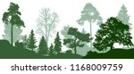 Forest green trees silhouette. Nature, park. Vector background
