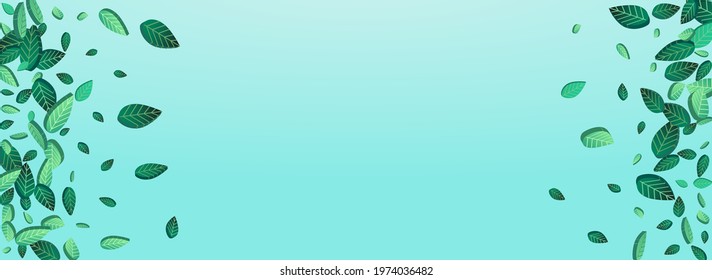 Forest Greens Blur Vector Panoramic Blue Background Plant. Tea Leaf Concept. Olive Foliage Fly Illustration. Leaves Motion Brochure.