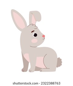 Forest grey rabbit vector concept. Wild life, biology and fauna. Fur and fluffy animal. Adorable charatcer. Poster or banner. Cartoon flat illustration isolated on white background