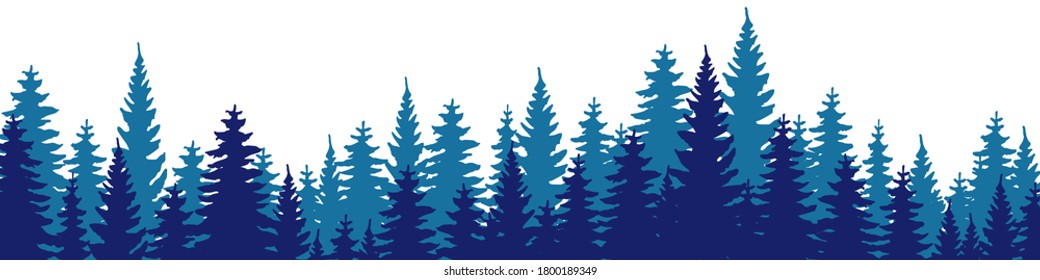 Forest. Hand drawn forest. Forest Panorama. Forest background. Christmas Tree. Vector illustration