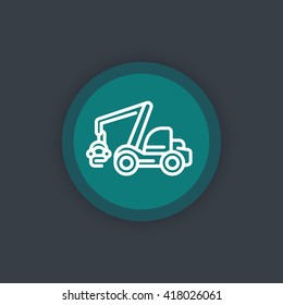 Forest harvester line icon, timber harvesting machine vector sign, round flat icon, vector illustration