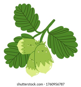 Forest hazel nuts cute cartoon vector characters illustration, wild nuts in a forest