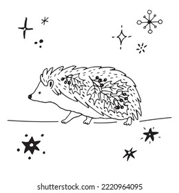 Forest hedgehog animal vector doodle illustration poster.