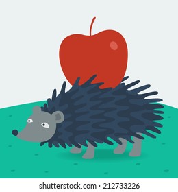 Forest hedgehog carries apple