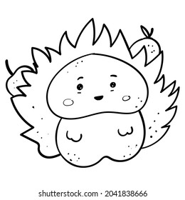 Forest Hedgehog with Fruit on Needles, Coloring Page or Book for Kids and Adults