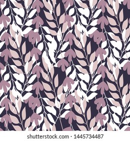 Forest Herbal leaves and grass seamless pattern. Vector illustration on  background