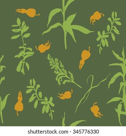 forest herbs and rose hips background seamless pattern vector illustration