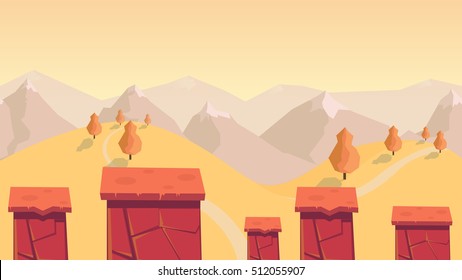Bosque y fondo de juegos de montaña. paisaje natural con diferentes plataformas y capas separadas para los juegos.