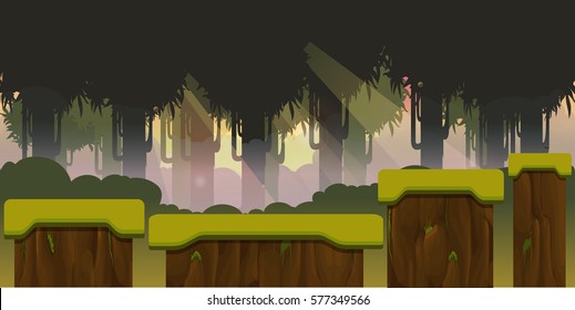 Forest and hill game background .nature landscape with different platforms and separated layers for games.