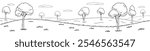 Forest hill graphic black white landscape long sketch illustration vector
