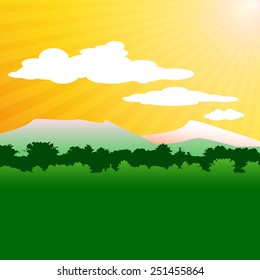 Forest and hills.  Vector illustration.