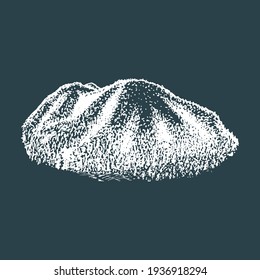 A forest hills view, hand drawn illustration. Vector sketch of a mountain landscape for label, poster etc.