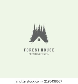 forest home vintage logo minimalist tree wood cabin