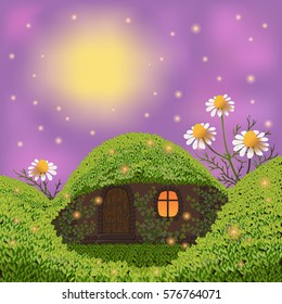 Forest house with camomile.