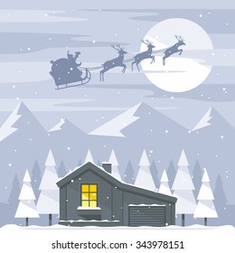 Forest house with the Christmas tree.