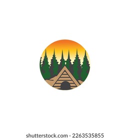 forest house landscape circle design color vector illustration