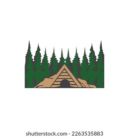 Forest house landscape color vector illustration design
