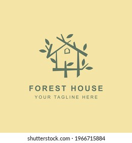 Forest House Logo Design Template.  Forest Cottage And Eco Home.