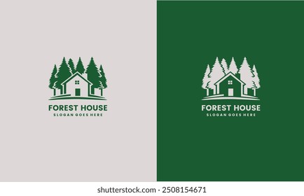 Forest House Logo Designs Vorlage, Green House Logo Vorlage, flachen Stil Konzept, Premium Vektor EPS10 Datei.