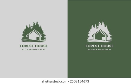 Plantilla de diseños de logotipos de Forest House, Plantilla de logotipos de Green House, concepto de estilo plano, archivo EPS10 de Vector premium.